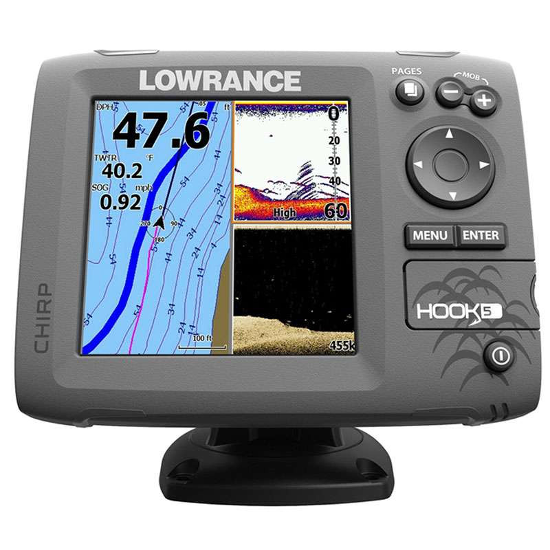 Lowrance 000-12656-001 HOOK-5 Combo w/ 83/200/455/800 HDI Transom Mount  Transducer