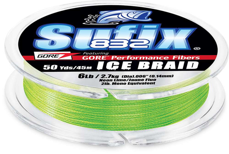 Sufix 832 Ice Braid - 50yds - Neon Lime - 10lb - TackleDIrect