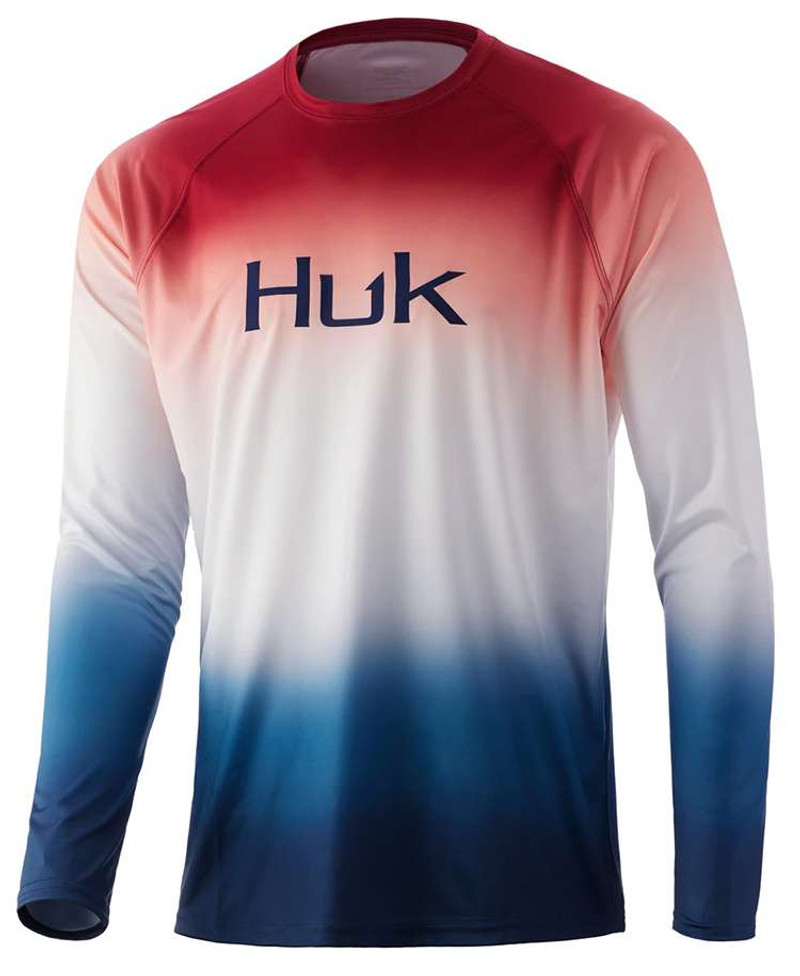 Huk Flare Fade Pursuit Long Sleeve Shirt - Americana - X-Large