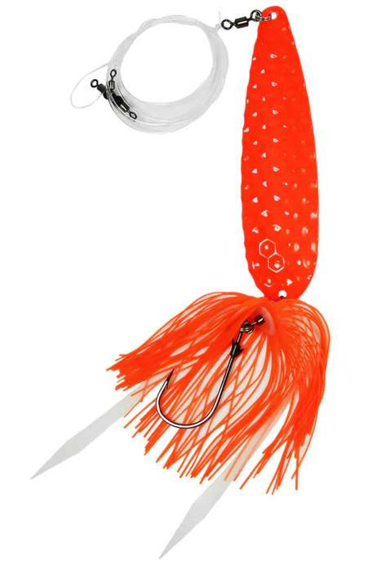 Jigging World Fluke Spoon Rig - 4.5in - Salmon Red - TackleDirect