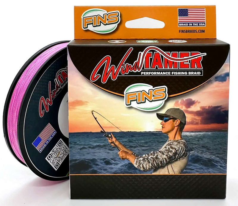 FINS Windtamer Braided Line Hi-Vis Pink 20lb - 1500yd - TackleDirect