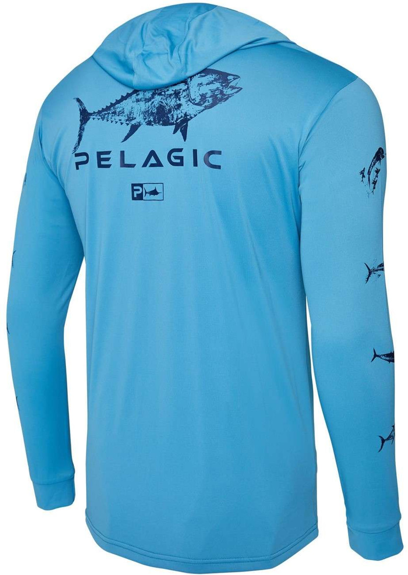 Pelagic Aquatek Gyotaku Hooded Fishing Shirt - Ocean - Large