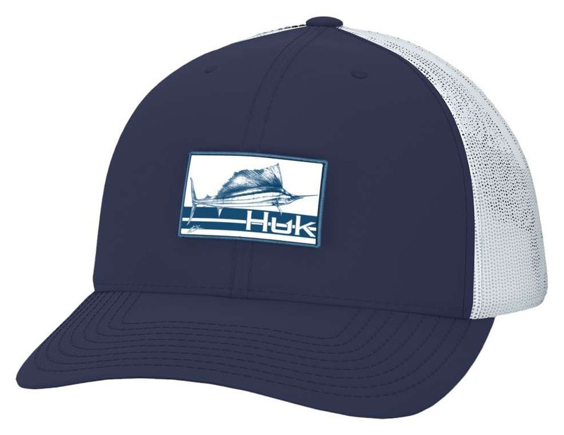 AVID Fishing Hat. Blue mesh back fishing hook.