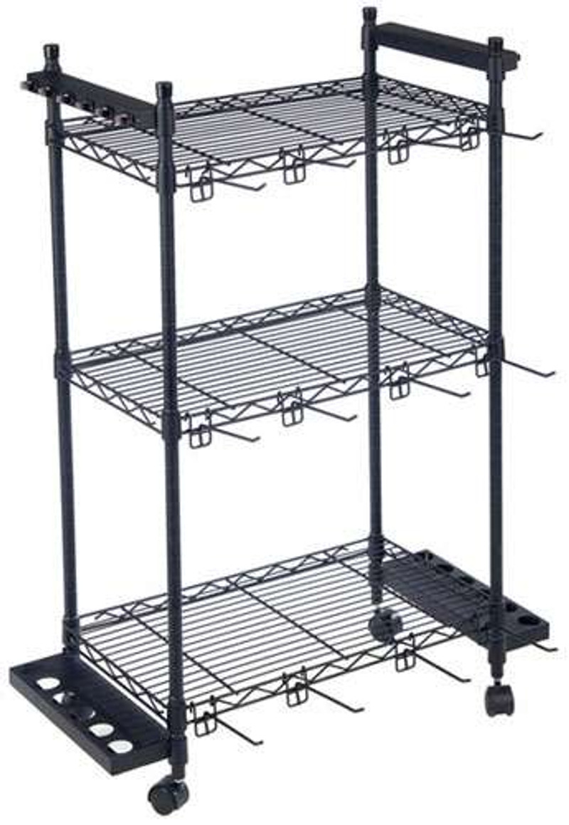 Organized Fishing Adjustable 3-Shelf Rolling Tackle Trolley for Fishing  Tackle Storage, Holds up to 12 Fishing Rods, WFR-012