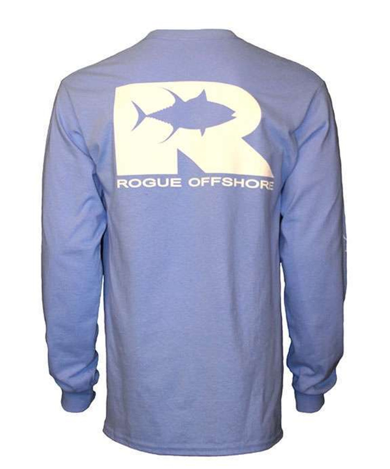 Rogue Offshore mens Size S light blue fishing shirt long sleeve polyester  Tuna