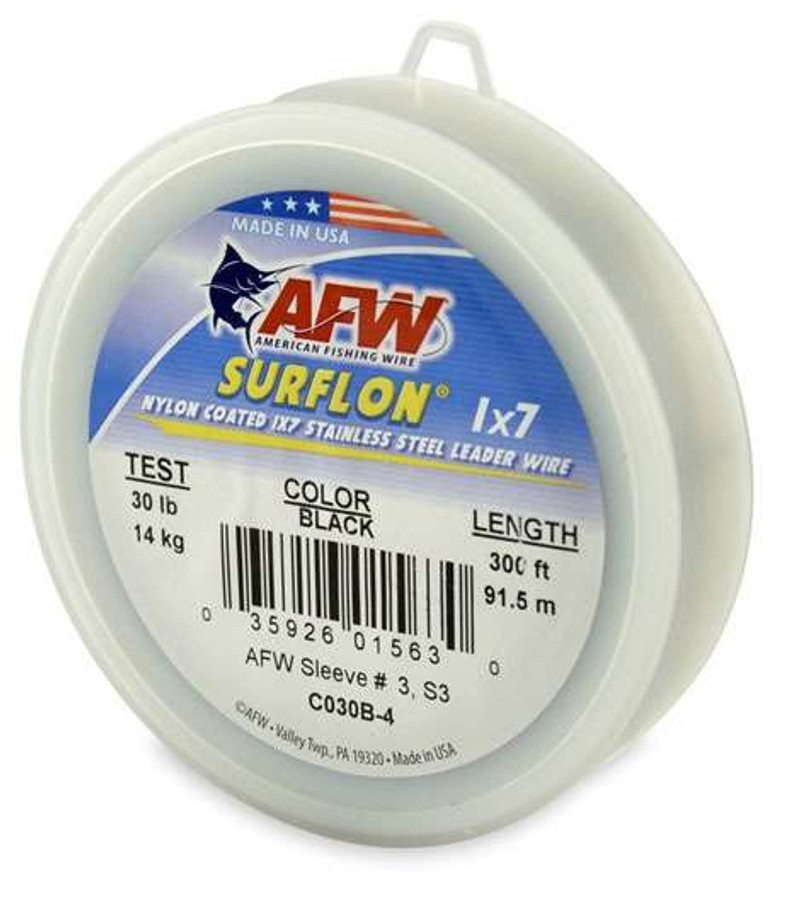 AFW C030B-4 30lb Surflon Nylon Coated 1x7 SS Leader Wire Black 300ft