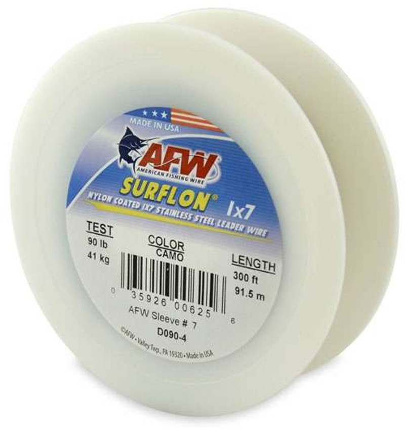  American Fishing Wire Surflon, Nylon Coated 1x7 Stainless  Steel Leader Wire, 250 Lb Test, 075 Diameter, Camo, 1000 Ft