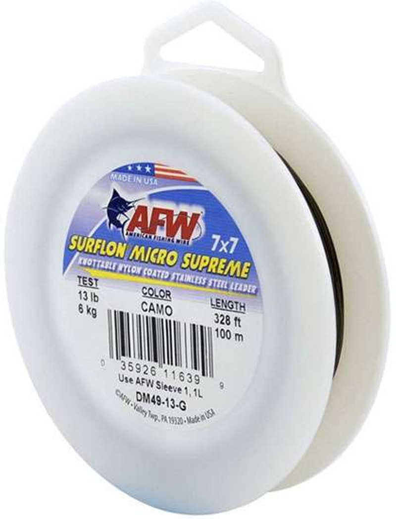 AFW DM49-13-G 13lb Surflon Micro Supreme 7x7 SS Leader Camo 100m