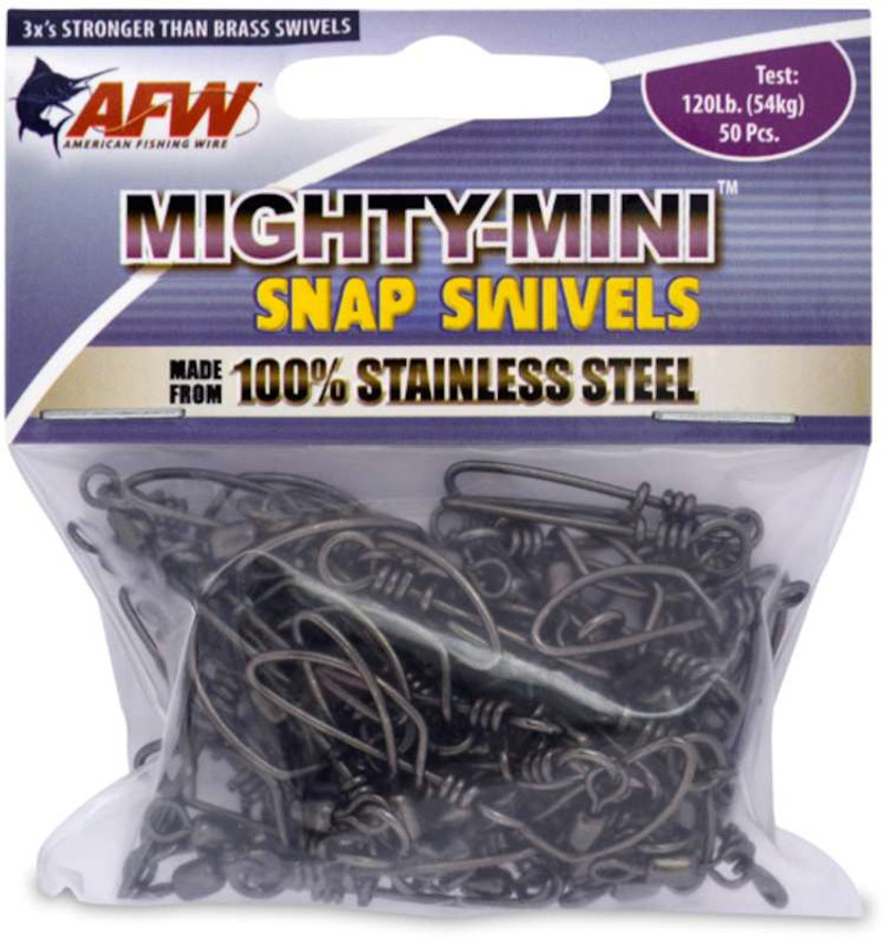 American Fishing Wire Mighty Mini Stainless Steel Crane Swivels, Size #14,  78 lb Test, Gunmetal Black, 50 pc