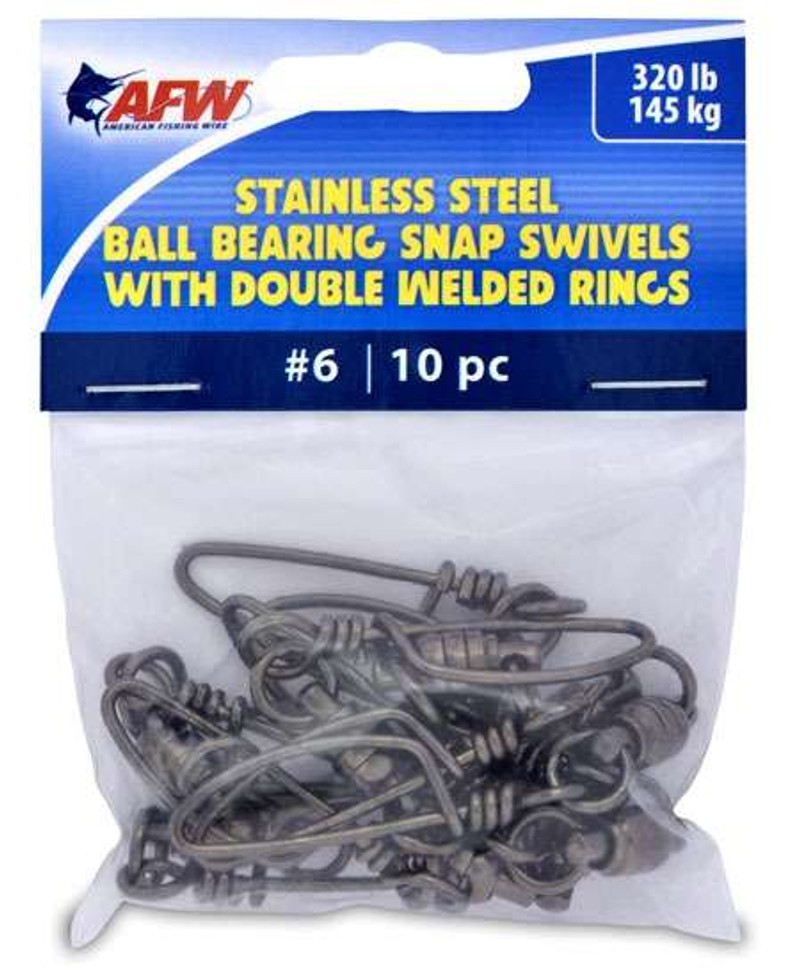 AFW FTV320B/10 Size #6 320lb SS Ball Bearing Snap Swivels, 10pc