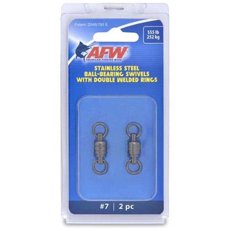 AFW FWV07B-A Size #7 555lb Stainless Steel Ball Bearing Swivels, 2pc