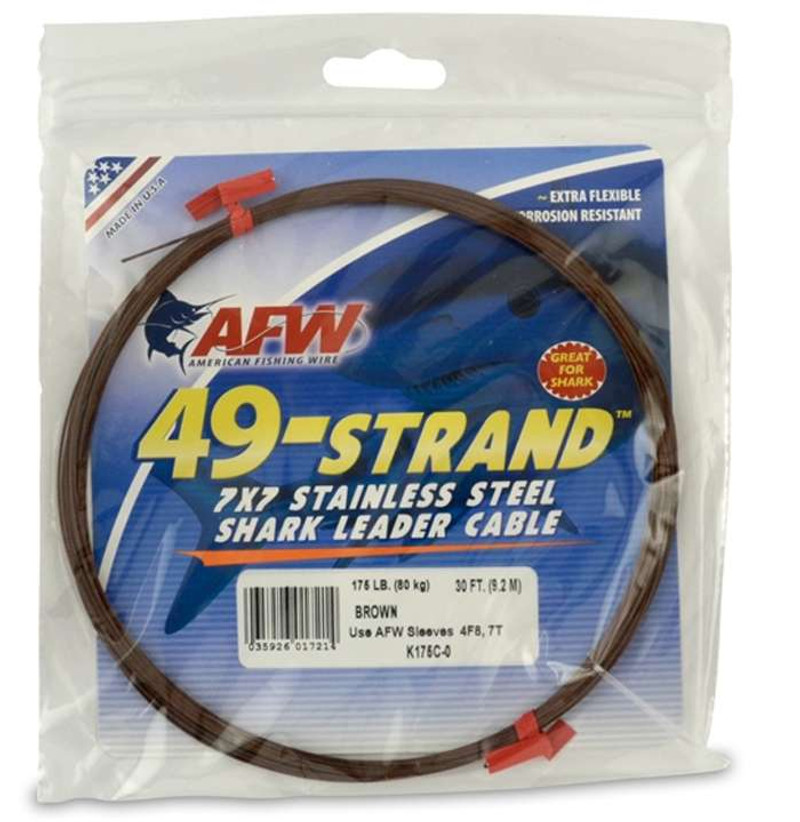 American Fishing Wire 49-Strand 7x7 Stainless Steel Shark Leader Cable, 30