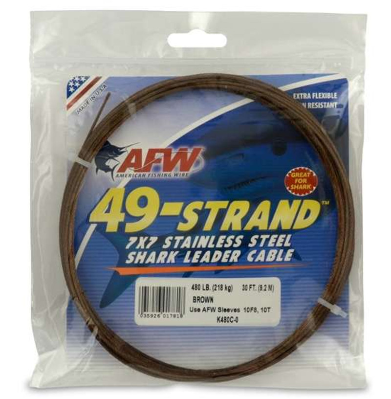 American Fishing Wire 49-Strand 7x7 Stainless Steel Shark Leader Cable, 30