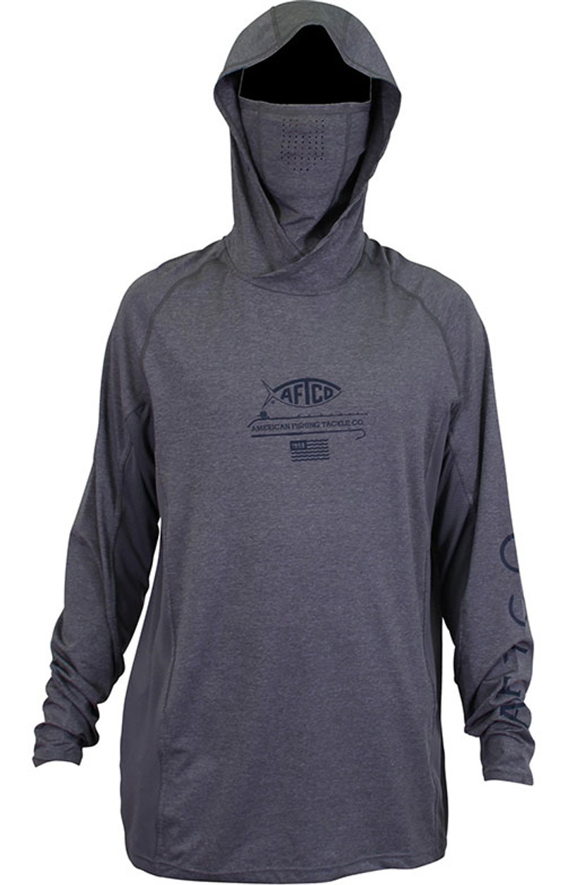 Aftco Barracuda GeoCool Hooded Long Sleeve Performance Shirt - Gray Heather  - L