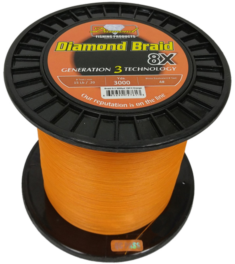 Diamond Braid Gen III 8X Braided Line - Orange - 20lb - TackleDirect