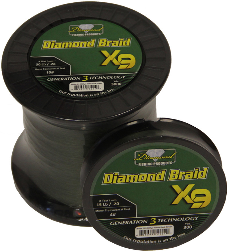 Diamond G3 X9 Solid Core Braid - 300 yd. Spool - 25 lb. Test - Dark Green -  Melton Tackle