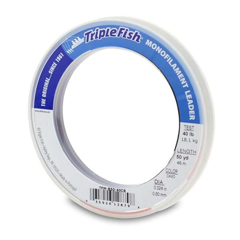 Triple Fish Monofilament Leader 50yds Camo 40lb Test - TackleDirect