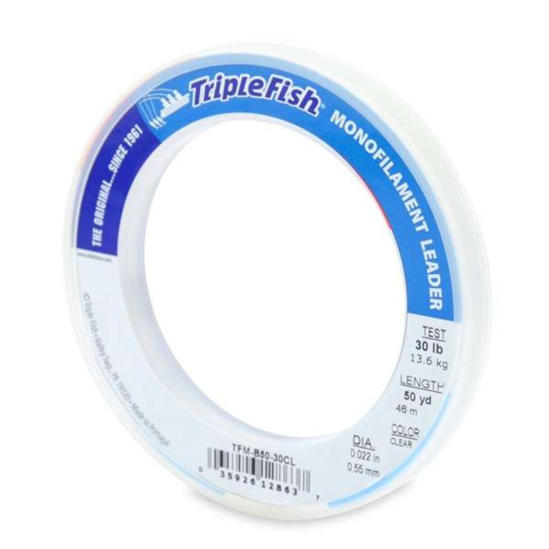 Triple Fish Monofilament Leader 50yds Clear 30lb Test - TackleDirect