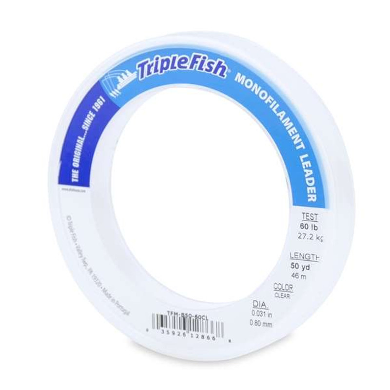 Triple Fish Monofilament Leader 50yds Clear 60lb Test - TackleDirect