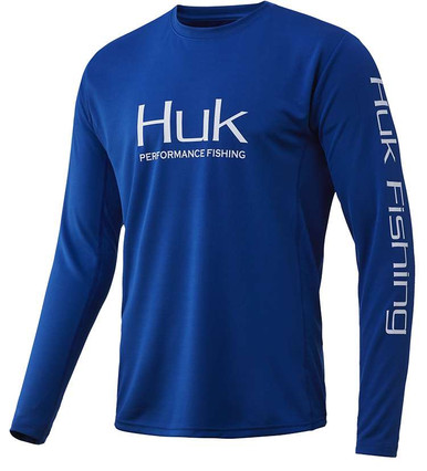 T-shirt Huk Homme Petit Col Bleu/gris - Mélange Coton Léger Pour La Pêche (Taille S)