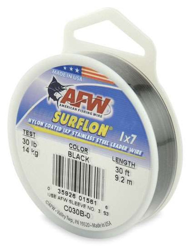 AFW Surflon Black Coated Stainless Wire - 135lb Test - 30ft Length #C135B-0