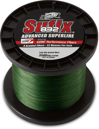 Sufix 832 Advanced Superline Lo-Vis Green 15lb 3500yds - TackleDirect