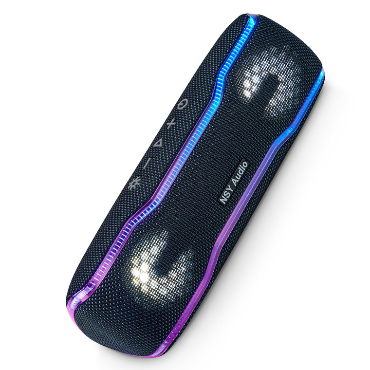 NSY F10E Portable Bluetooth Speaker with Drum Beats, IPX7 Waterproof Wireless Speakers 25W Super Bass, 24H Playtime, TWS Pairing, Colorful Lights for Outdoor Party Beach