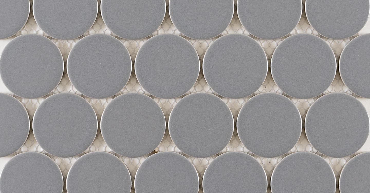 Eden Glazed Porcelain Mosaic - 2" Penny Rounds Grey Matte