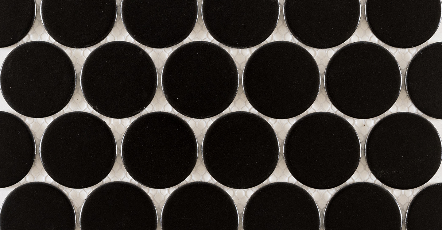 Eden Glazed Porcelain Mosaic - 2" Penny Rounds Black Matte