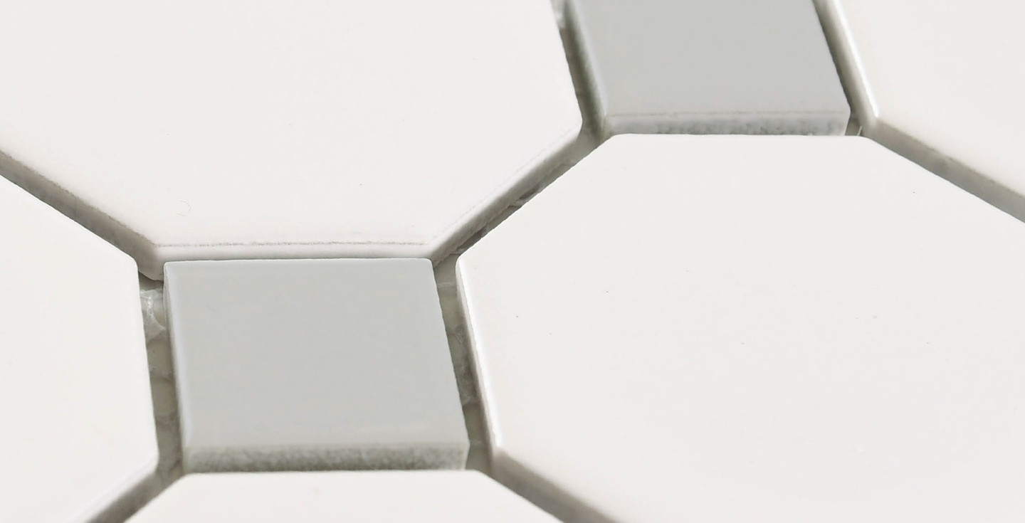 Eden Glazed Porcelain Mosaic - Oct and Dot Snow White Matte & Grey Glossy