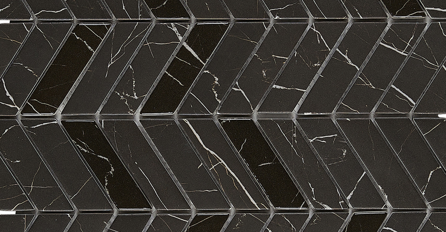 Avi Glass Marble Mosaics - Nero Chevron Matte/Glossy