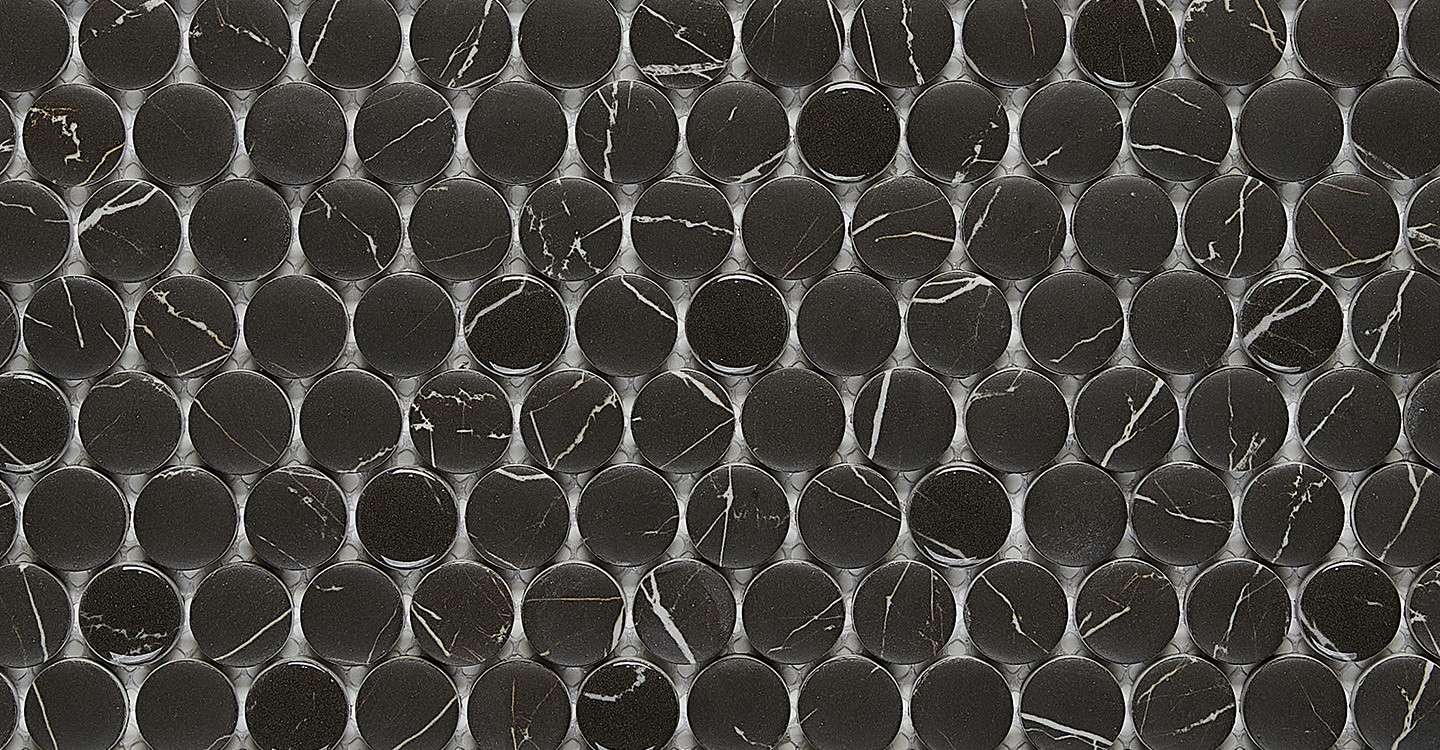 Avi Glass Marble Mosaics - Nero Pennyround Matte/Glossy