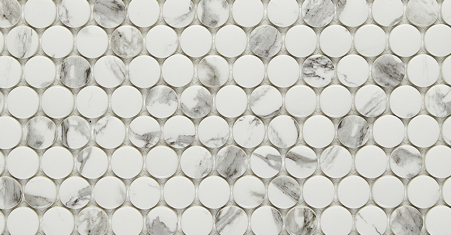 Avi Glass Marble Mosaics - Bianco Pennyround Matte/Glossy