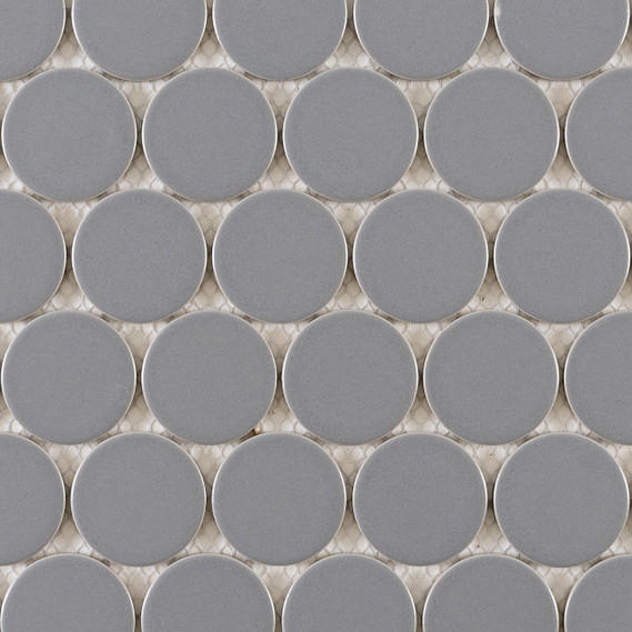 Eden Glazed Porcelain Mosaic - 2" Penny Rounds Grey Matte