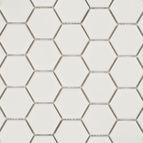 Eden Glazed Porcelain Mosaic - 2" Hexagon White Matte