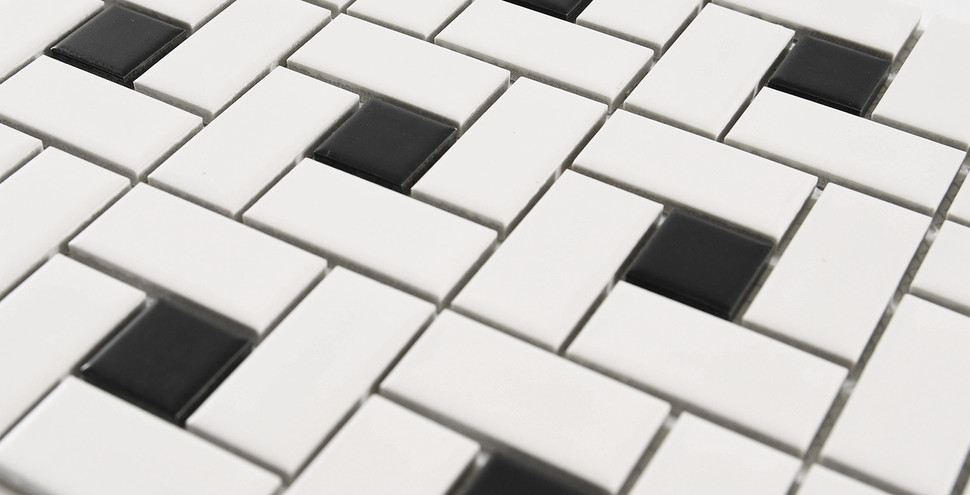 Eden Glazed Porcelain Mosaic - Pinwheel White & Black Dot Matte