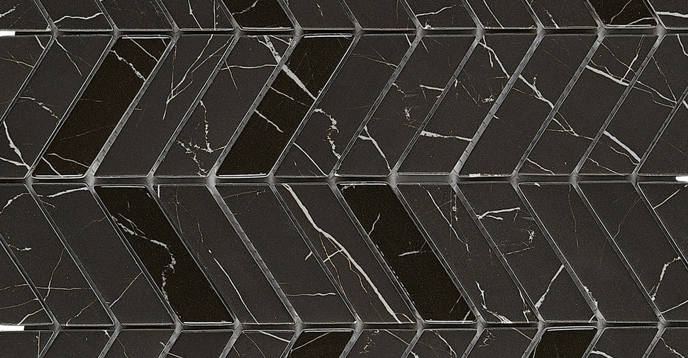 Avi Glass Marble Mosaics - Nero Chevron Matte/Glossy