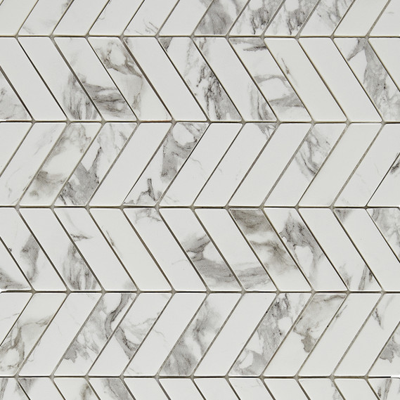 Avi Glass Marble Mosaics - Bianco Chevron Matte/Glossy