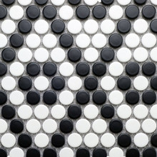 Eden Glazed Porcelain Mosaic - Penny Rounds Diamond Border Black & White Matte