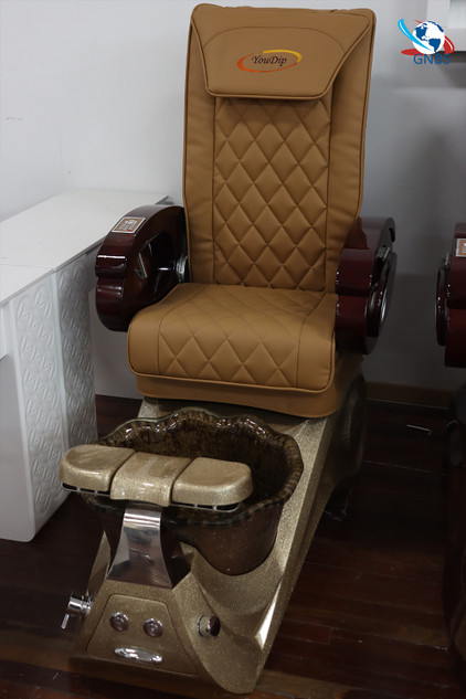 Spa Pedicure Chair For Nail Salon - Cappuccino Chair / Gold Base