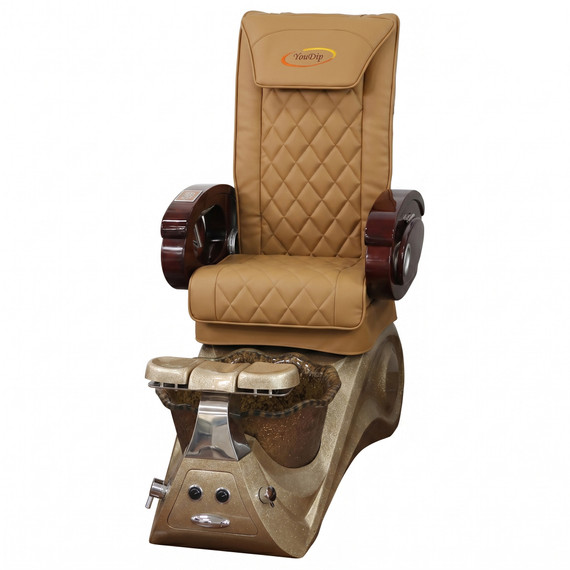 Spa Pedicure Chair For Nail Salon - Cappuccino Chair / Gold Base
