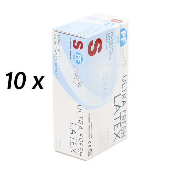 10 x Ultra Fresh Powder Free Latex Gloves Small (S) Box (100pcs)