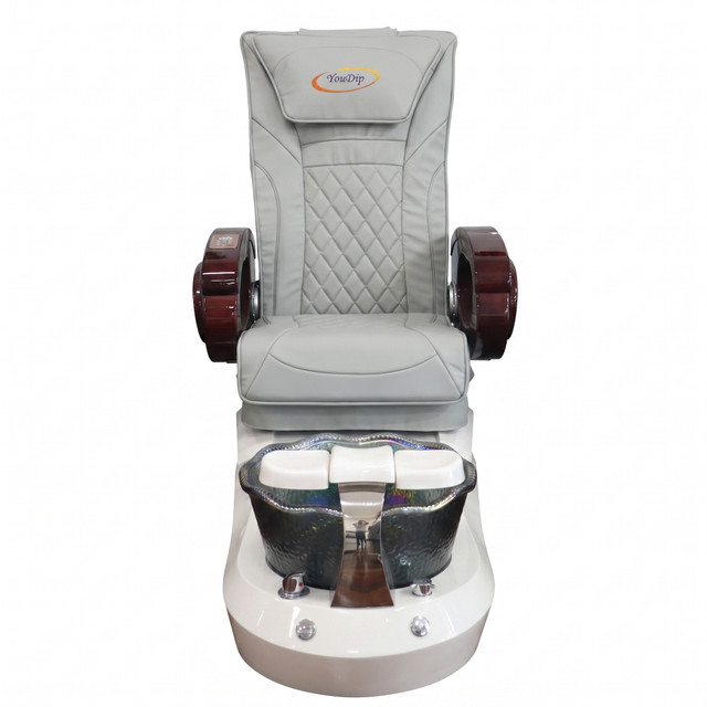Spa Pedicure Chair For Nail Salon - Gray Chair / White Base