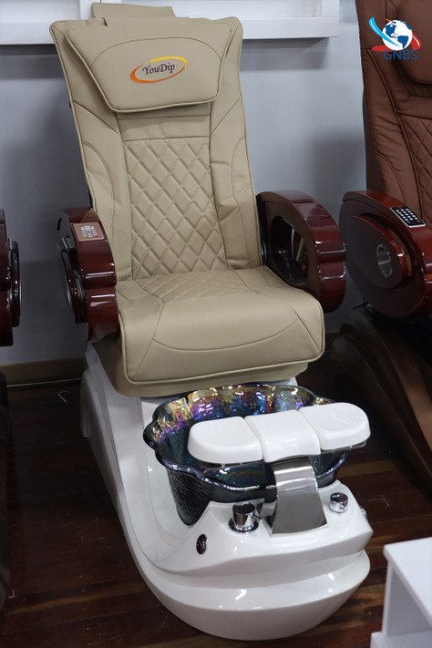 Spa Pedicure Chair For Nail Salon - Cream Chair / White Base