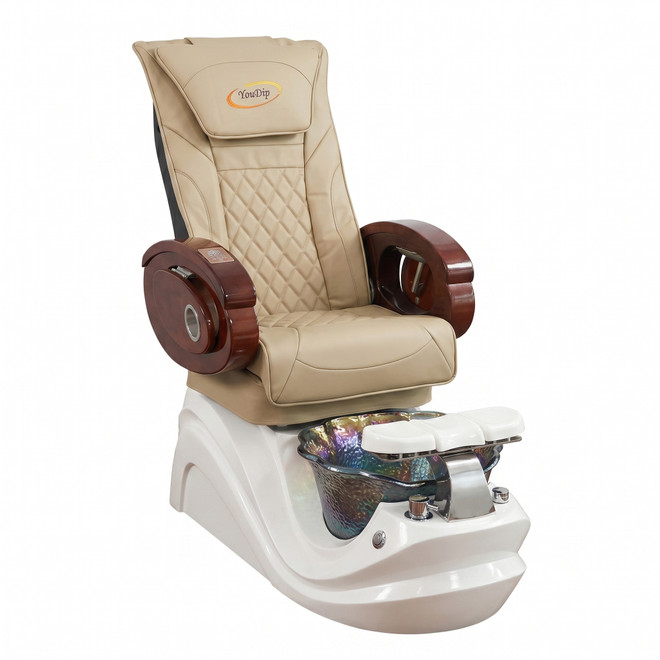 Spa Pedicure Chair For Nail Salon - Cream Chair / White Base