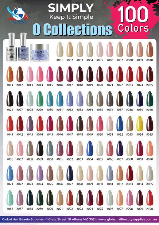 ## Simply O Collections Color Chart Full Color #001 - #100