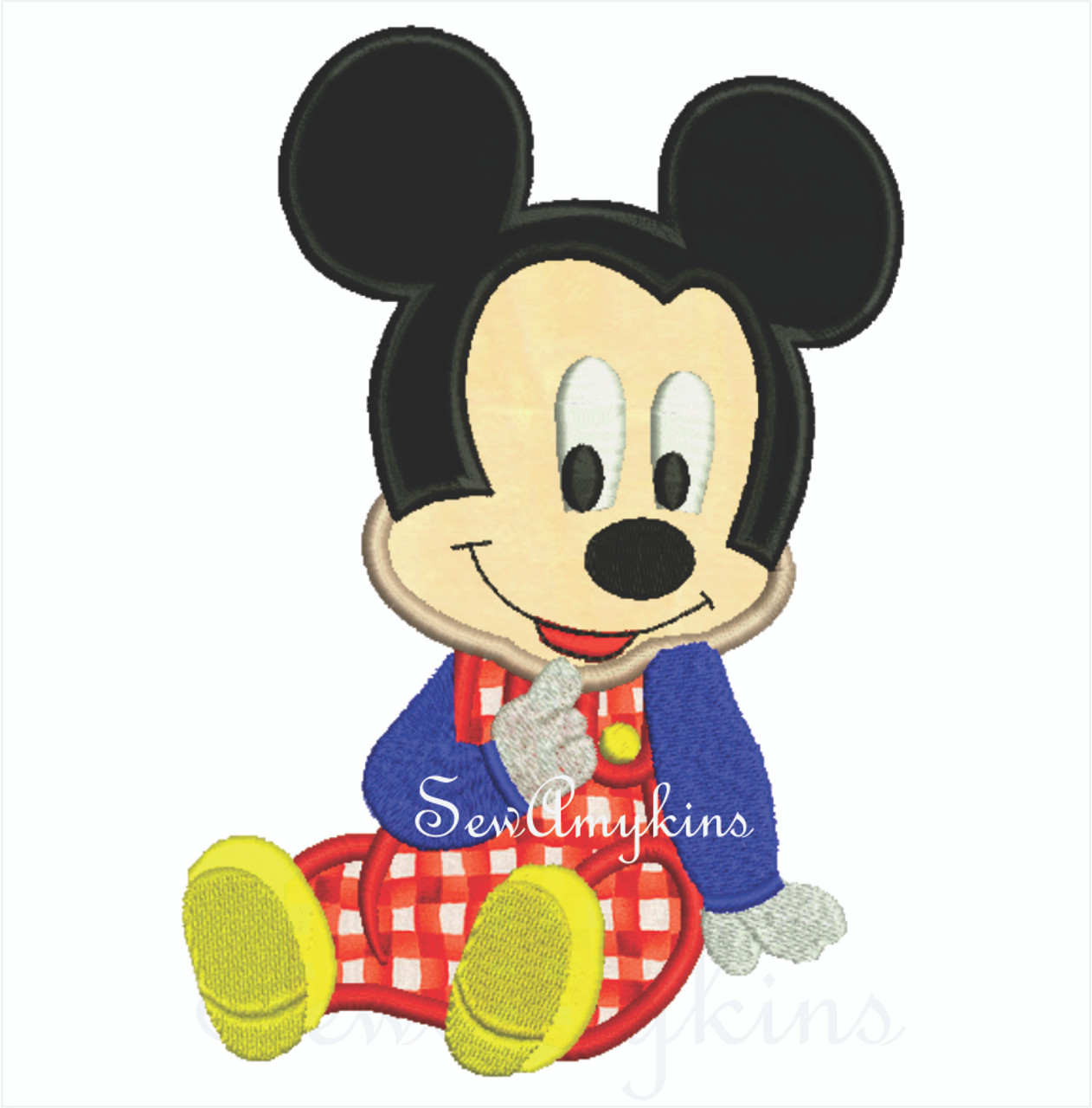 Baby Mickey Mouse applique machine embroidery design, sitting 2 sizes -  SewAmykins