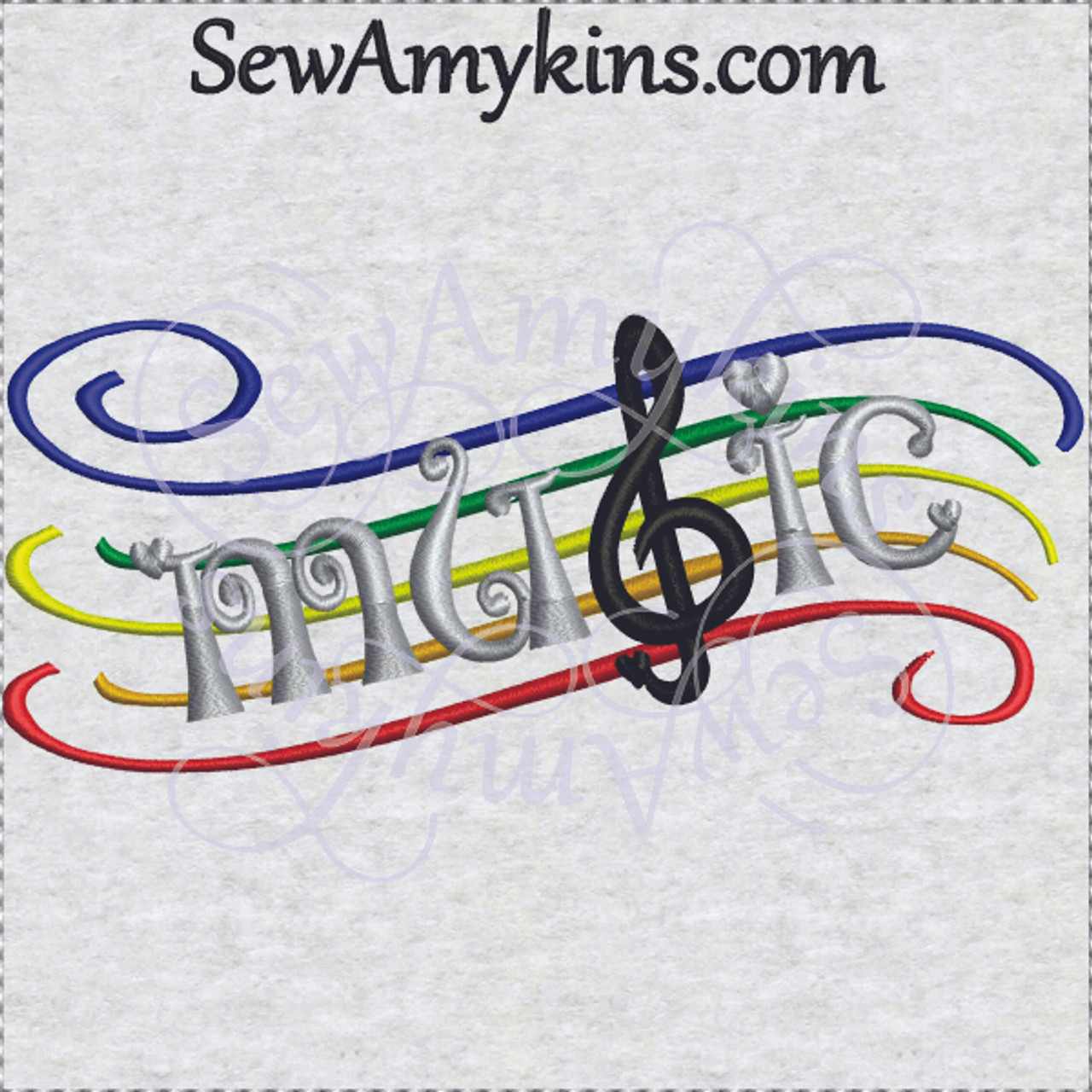 Music staff G clef embroidery design, word in 2 sizes with hearts -  SewAmykins