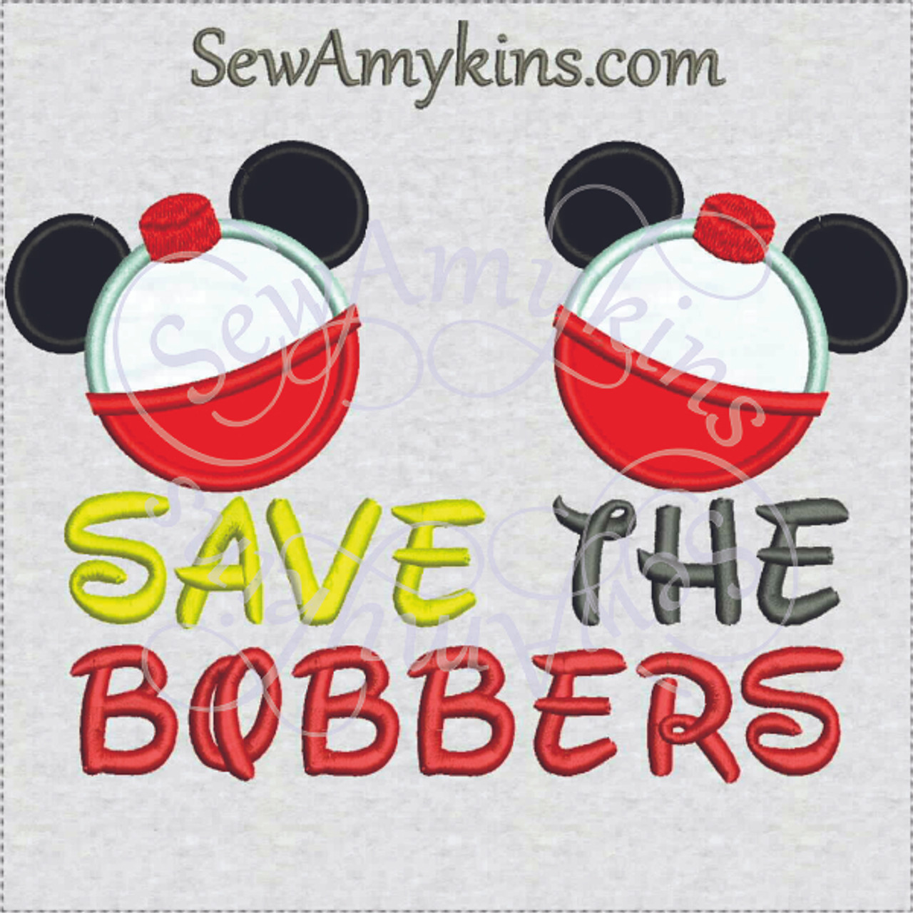 Mickey Mouse Save the Bobbers applique machine embroidery breast cancer  awareness fishing bobber