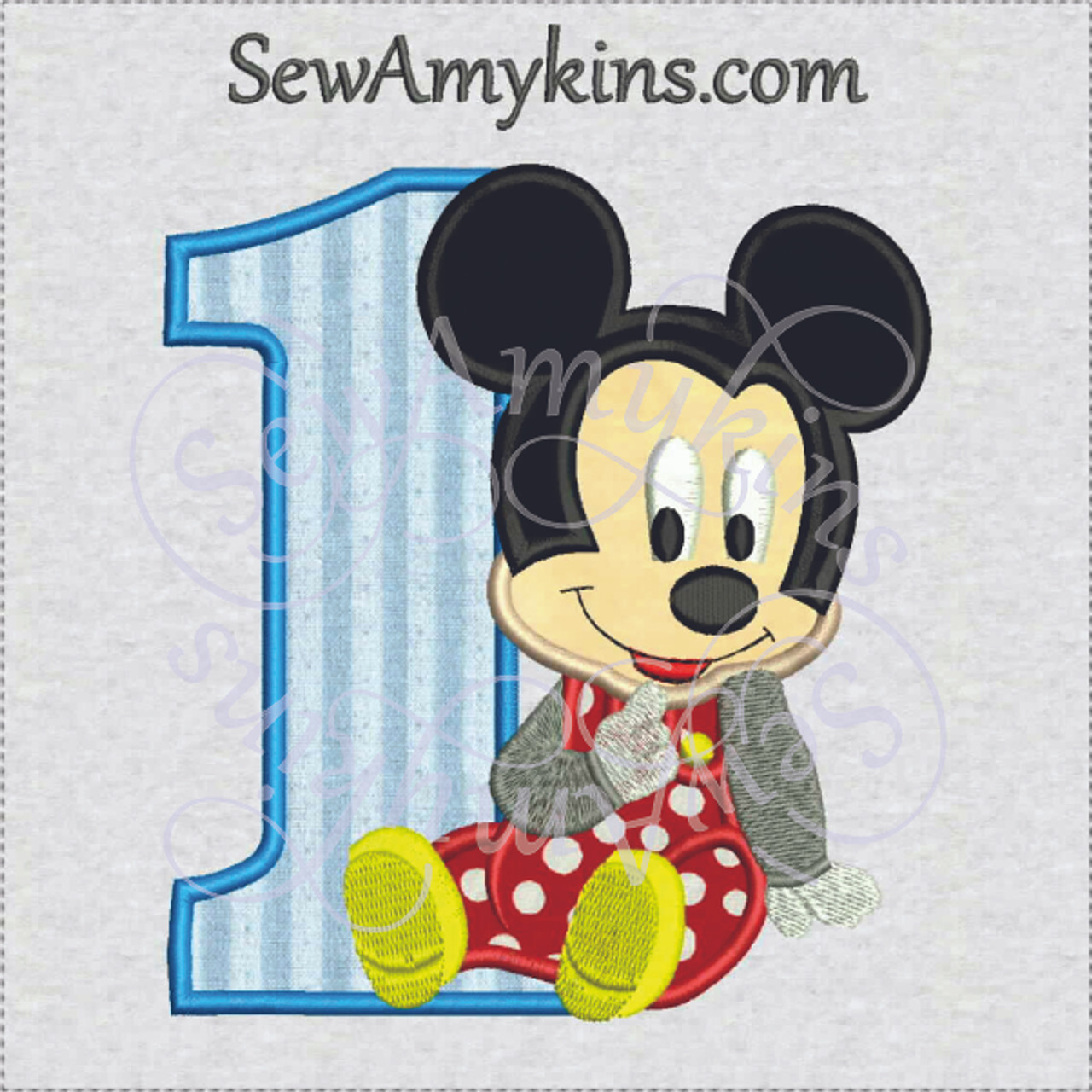 Baby Mickey Mouse 1st Birthday Boy First One Applique Machine